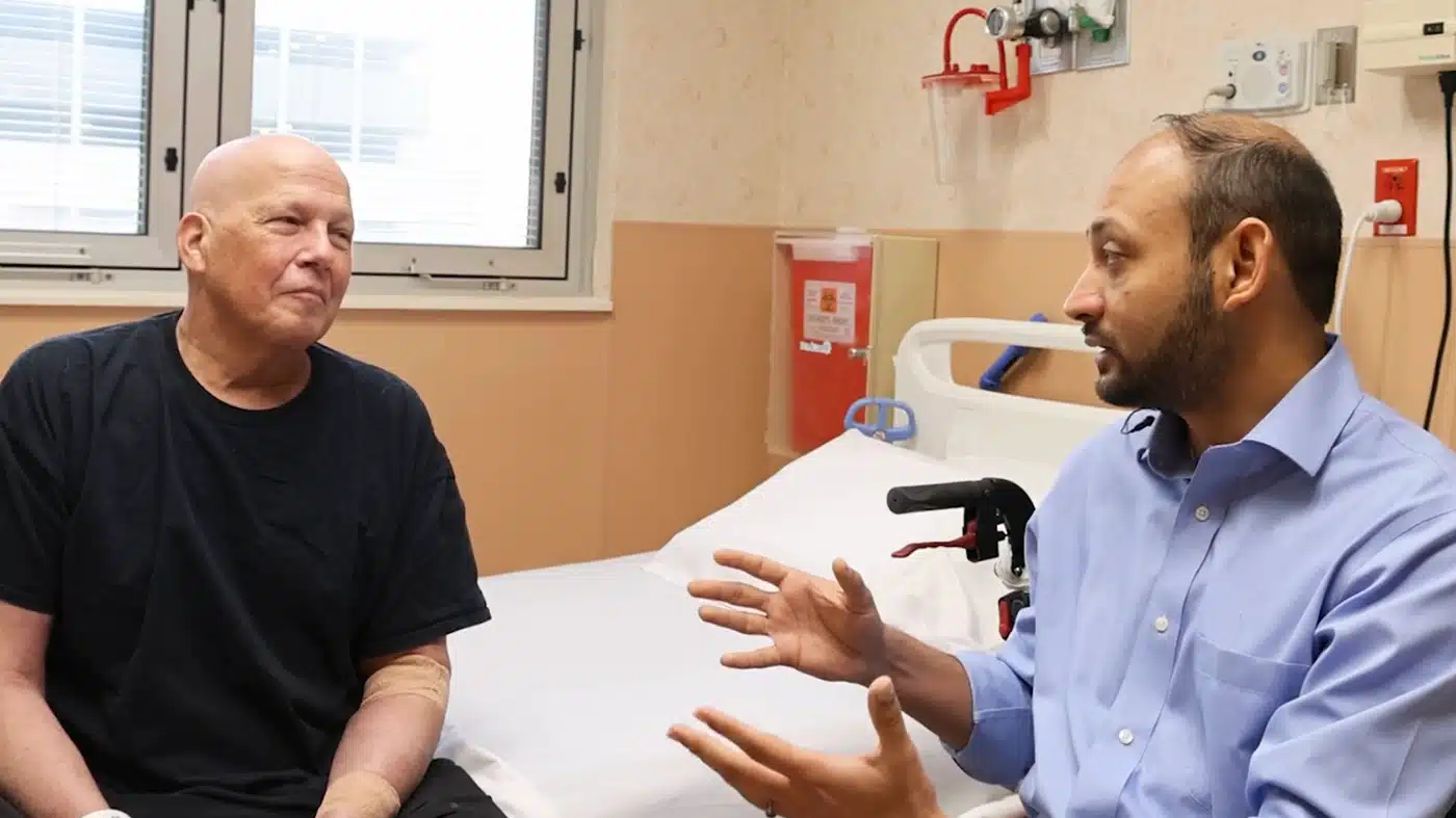 Marine Corps veteran Keith Cody meets with his care team at the Nashville VA Medical Center following a bloodless autologous stem cell transplant in April 2025. Cody traveled from California to TVHS for a procedure no other VA facility in the country had performed. (U.S. Department of Veterans Affairs)